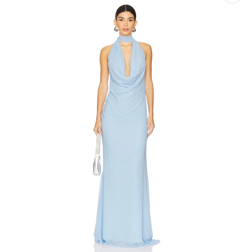 Lovers + Friends Pale Blue Halter Cowl Maxi Gown